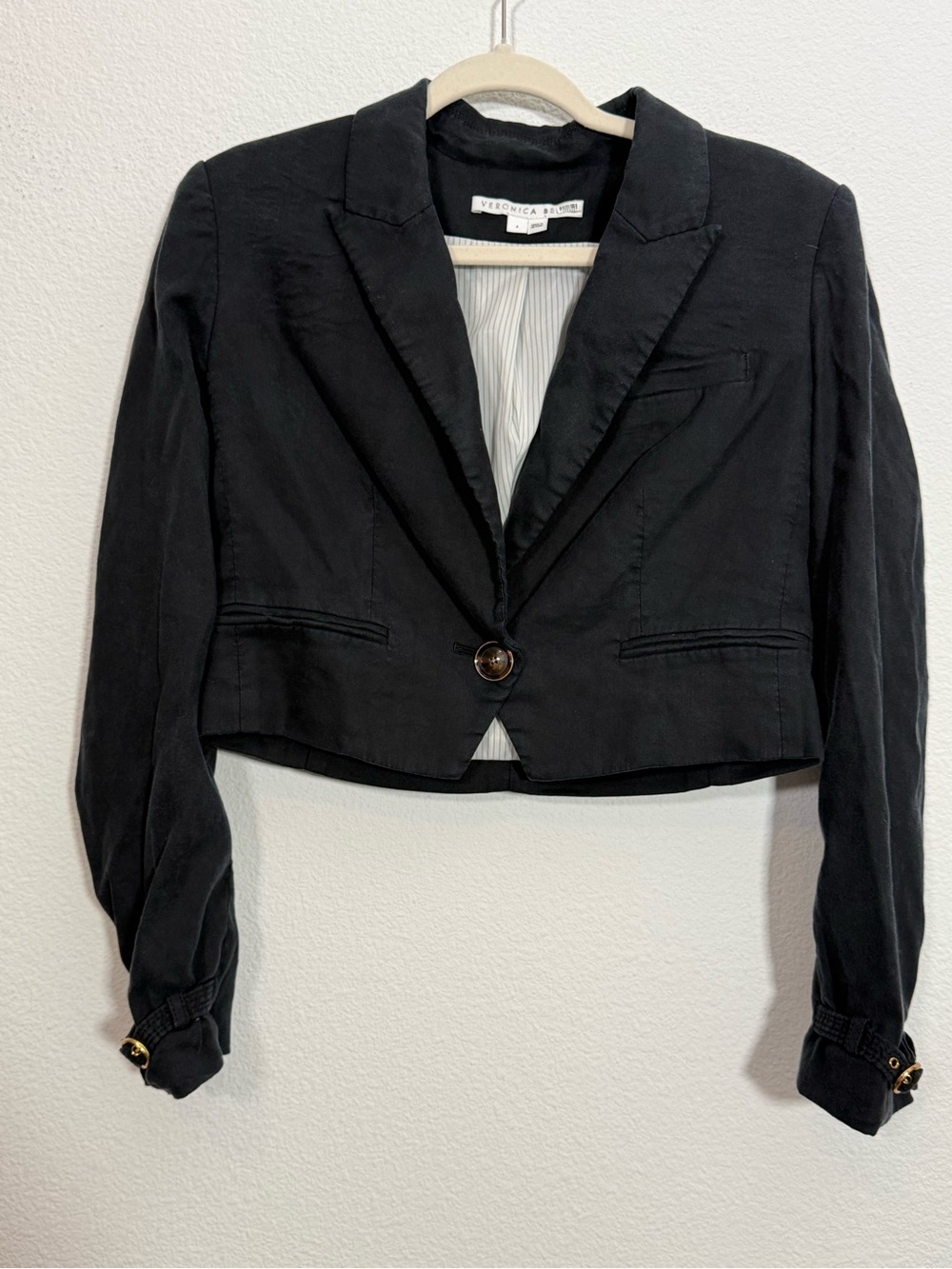 Veronica Beard Girard Jacket Cropped Black Linen Blend Blazer Luxury Preppy Chic